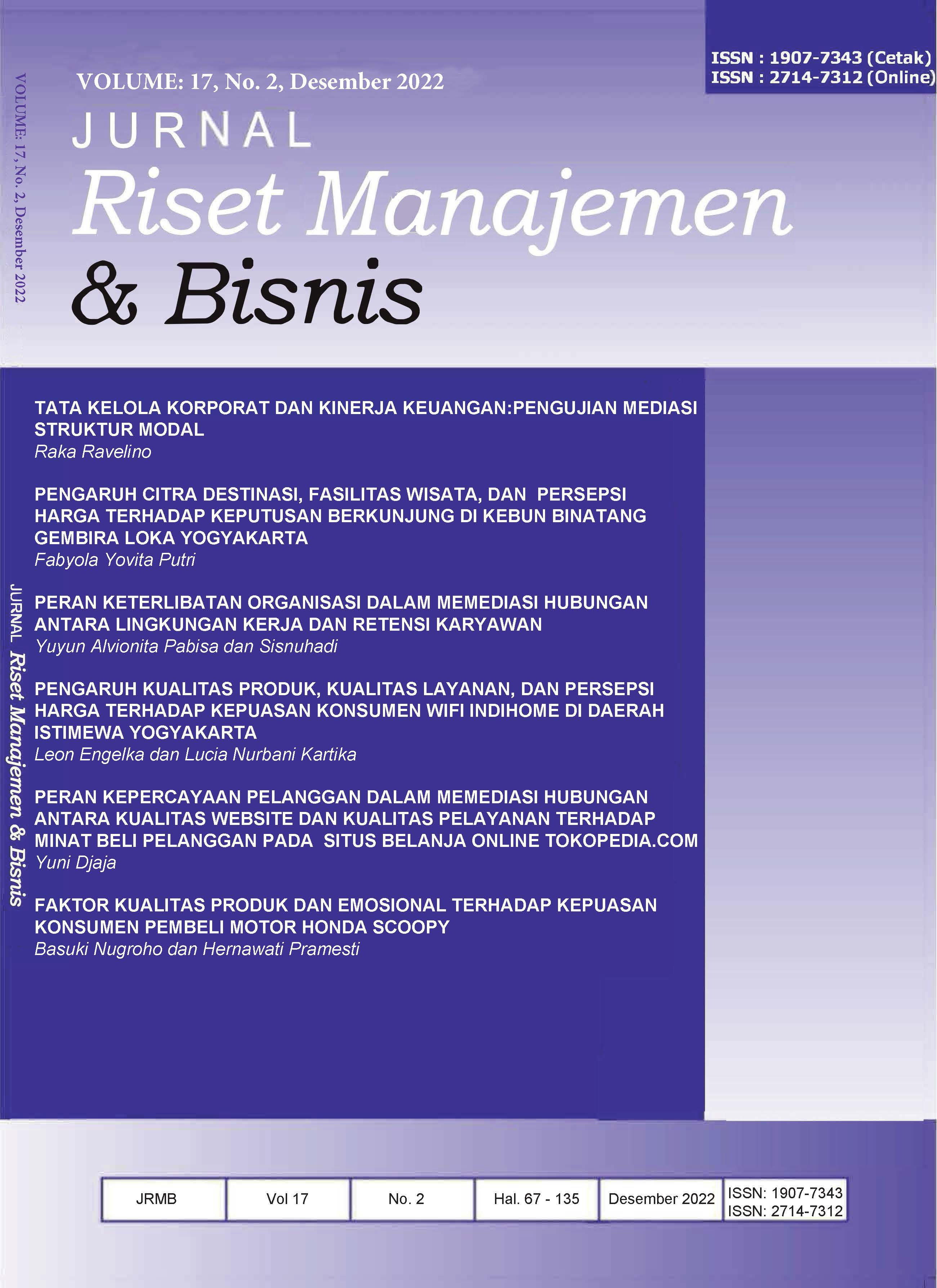 					View Vol. 17 No. 2 (2023): Jurnal Riset Manajemen dan Bisnis
				