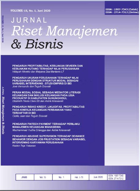 					View Vol. 15 No. 1 (2020): Jurnal Riset Manajemen dan Bisnis
				