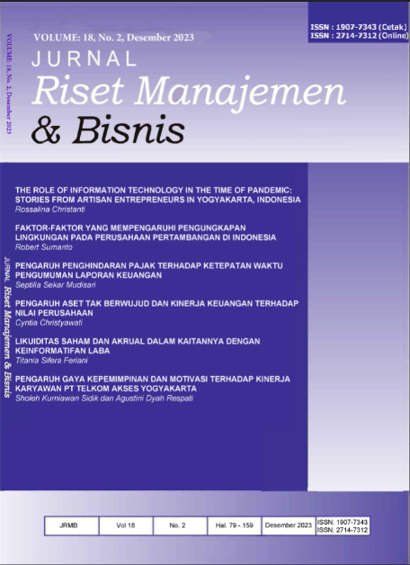 					View Vol. 18 No. 2 (2023): Jurnal Riset Manajemen dan Bisnis
				