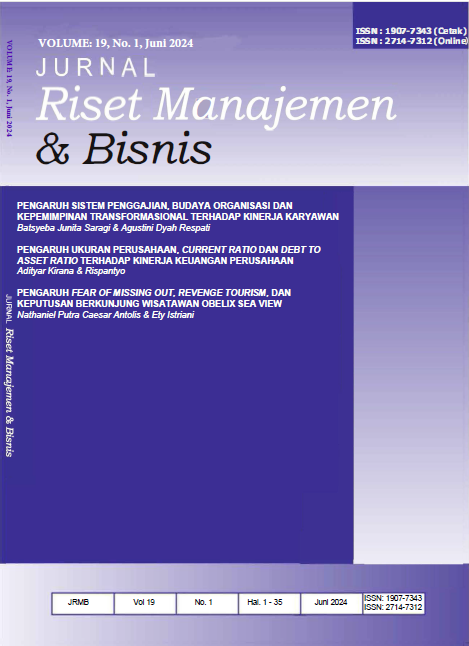 					View Vol. 19 No. 1 (2024): Jurnal Riset Manajemen dan Bisnis
				